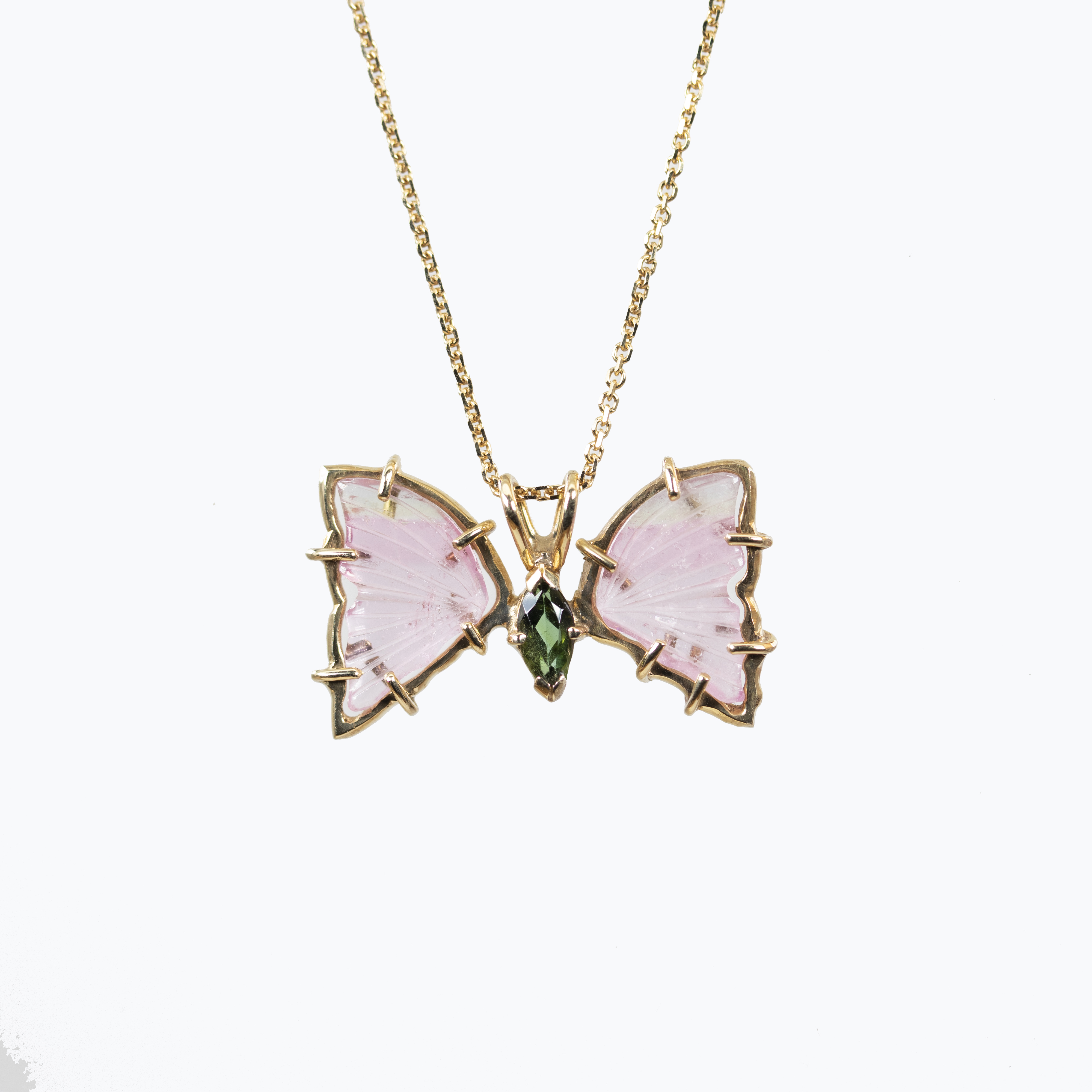 Natural Tourmaline Butterfly Pendant Necklace