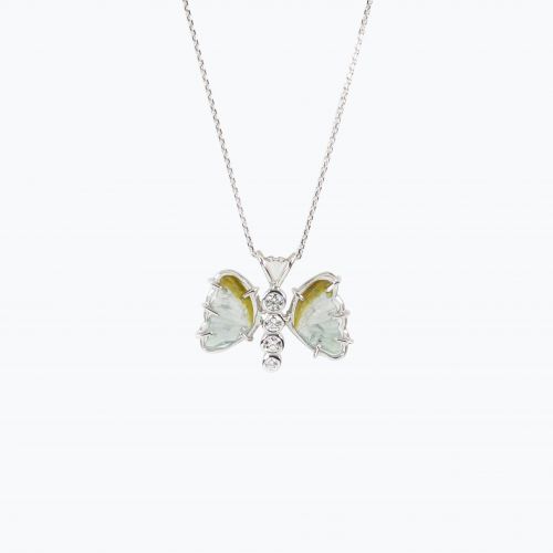 Natural Diamond and Tourmaline Butterfly Pendant Necklace