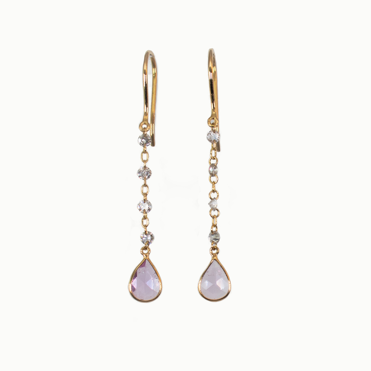 Natural Pink Sapphire and Diamonds Drop Dangle Earrings