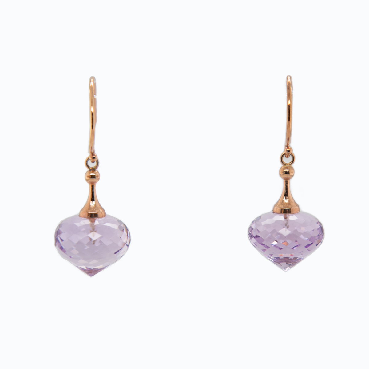 Faceted Natural Amethyst Drop Dangle Earring, 14k Rose Gold