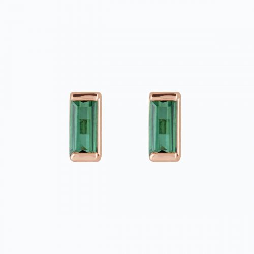 Natural Green Tourmaline Stud Earrings, 14k Rose Gold