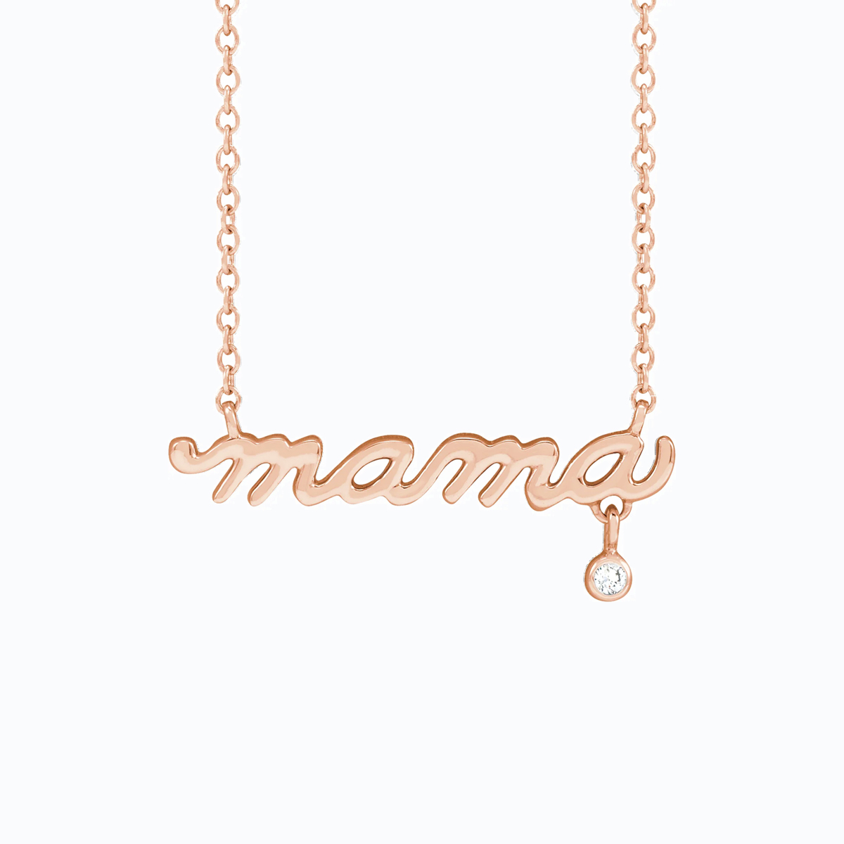 Natural Diamond Accented 'Mama' Necklace, 14k Rose Gold