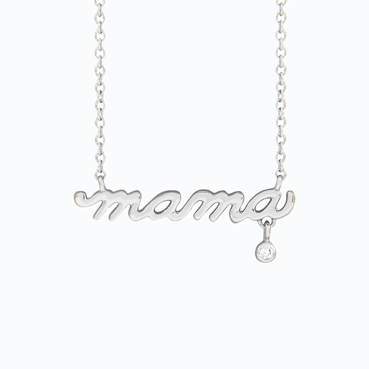 Natural Diamond Accented 'Mama' Necklace, 14k White Gold