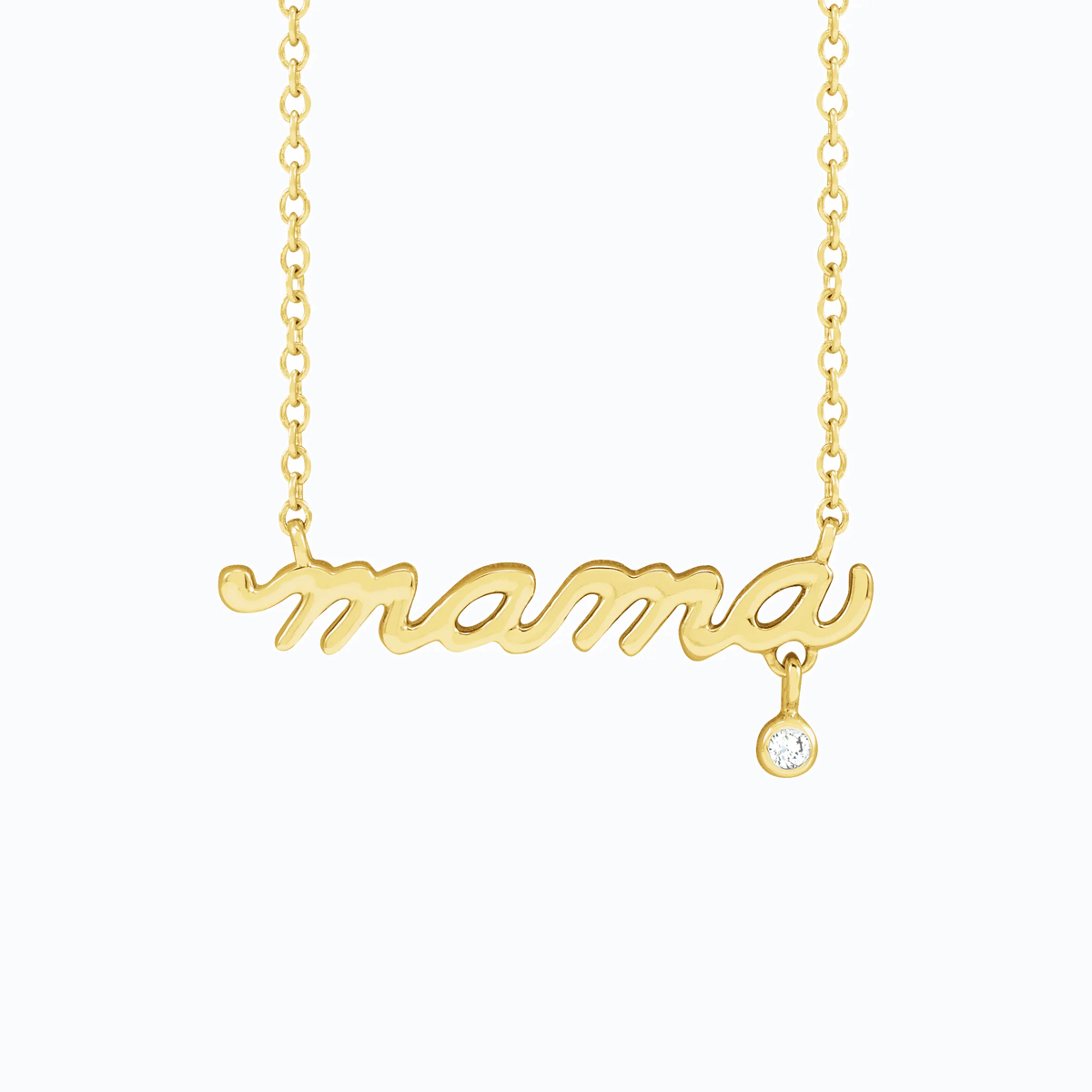 Natural Diamond Accented 'Mama' Necklace, 14k Yellow Gold
