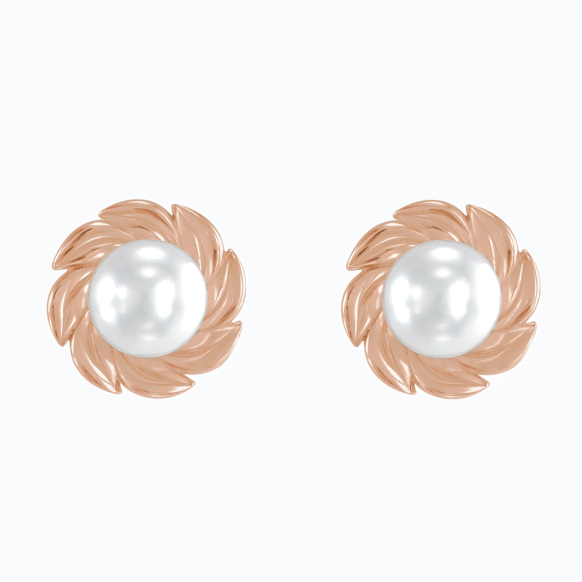 Leaf Motif Cultured Akoya Pearl Stud Earring, 14k Rose Gold