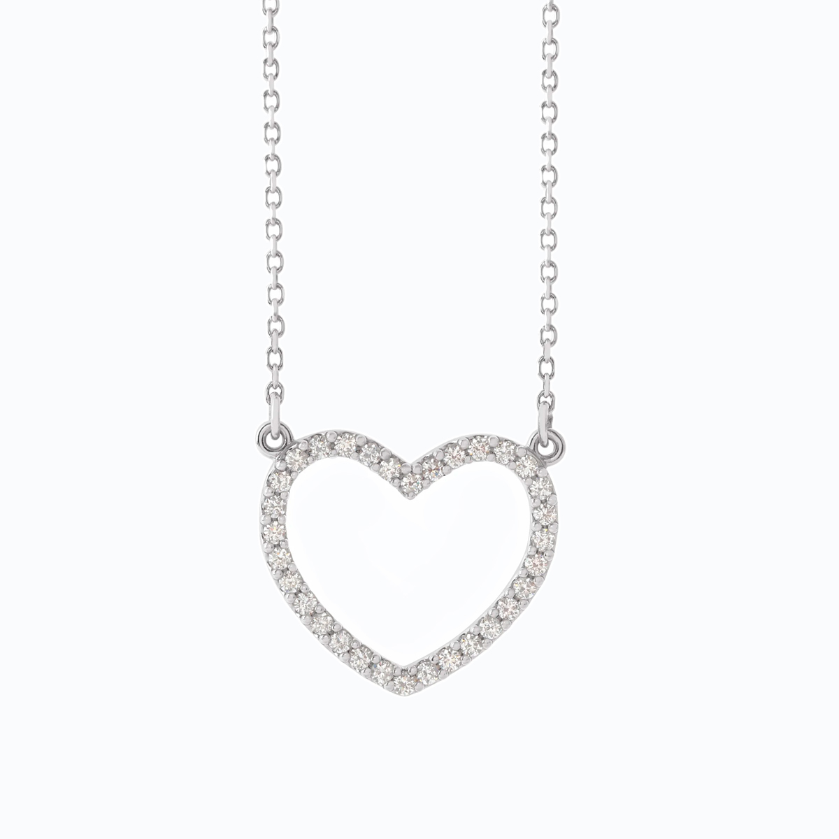 Natural Diamond Heart Pendant, 14k White Gold