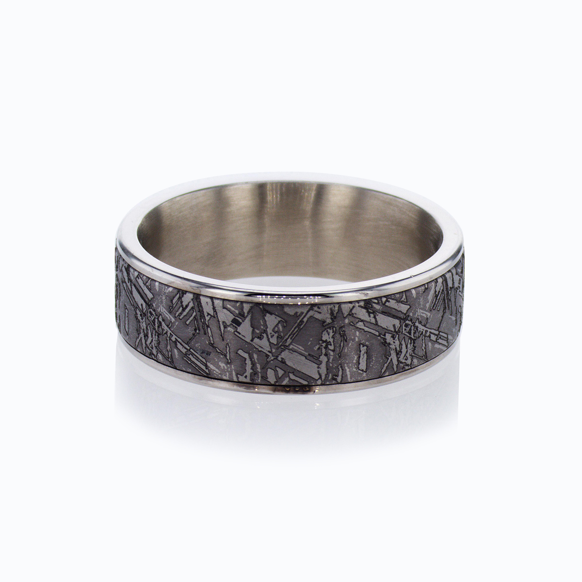 Modern Men's 14k Wedding Band with faux meteorite center