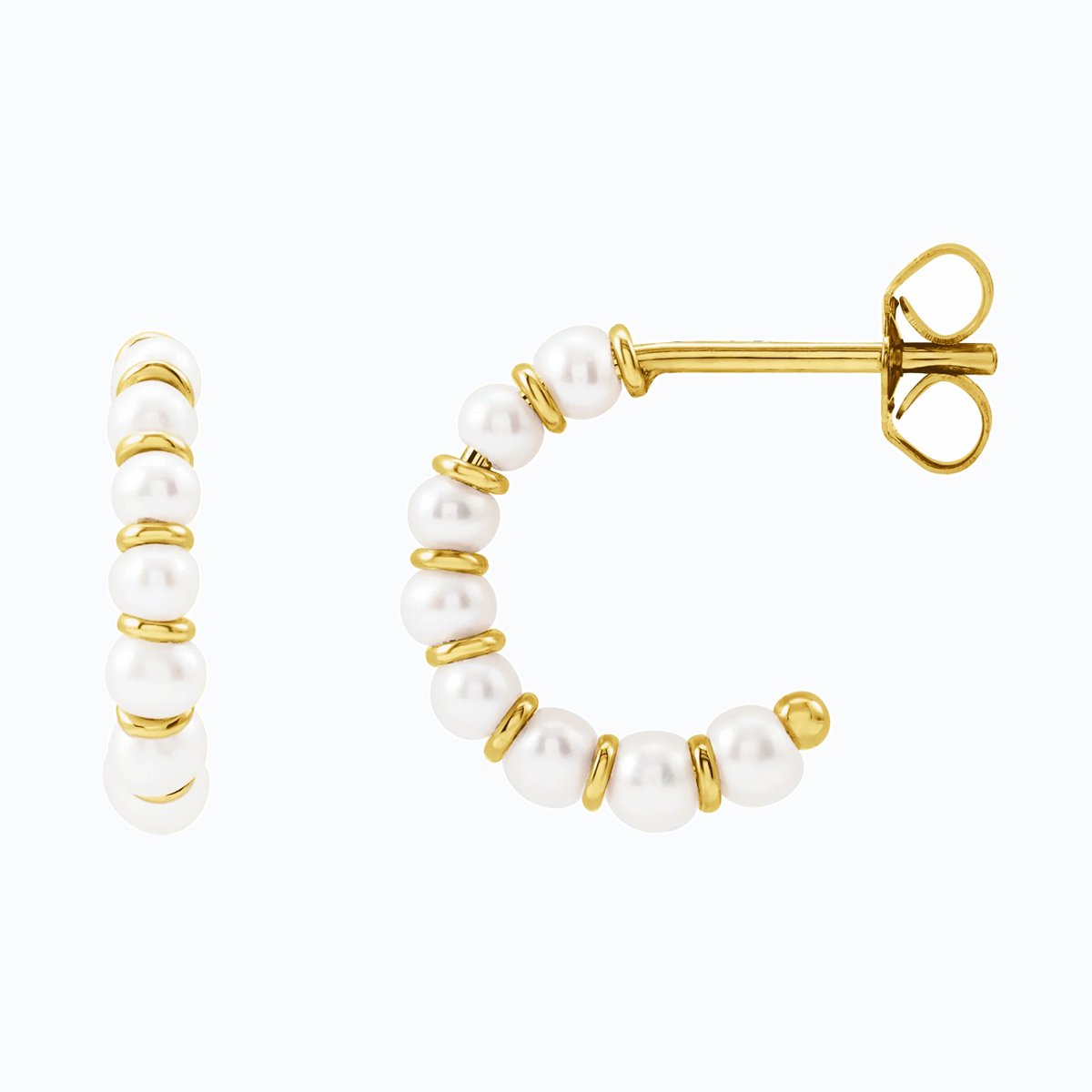 Pearl Hoop Earrings, 14k Yellow Gold