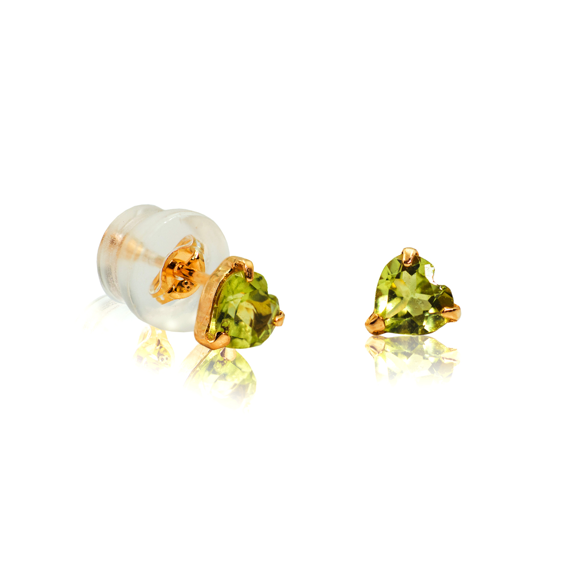 Heart Shaped Stud Earrings in 18k Yellow Gold with Peridot