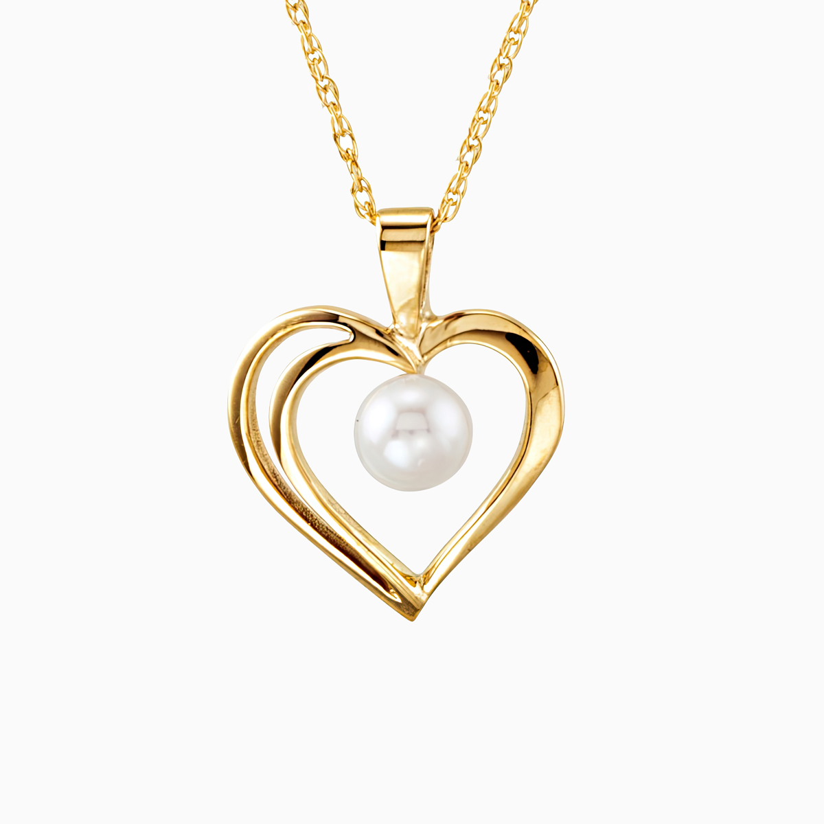 Akoya Pearl Open Heart Necklace, 18 inches, 14k Yellow Gold