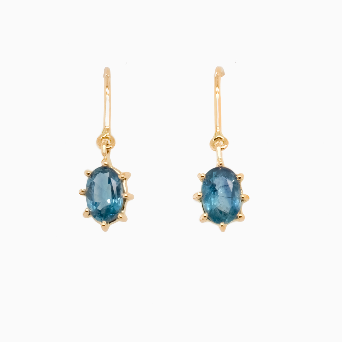 Natural Oval Blue Sapphire Dangle Earrings, 14k Gold