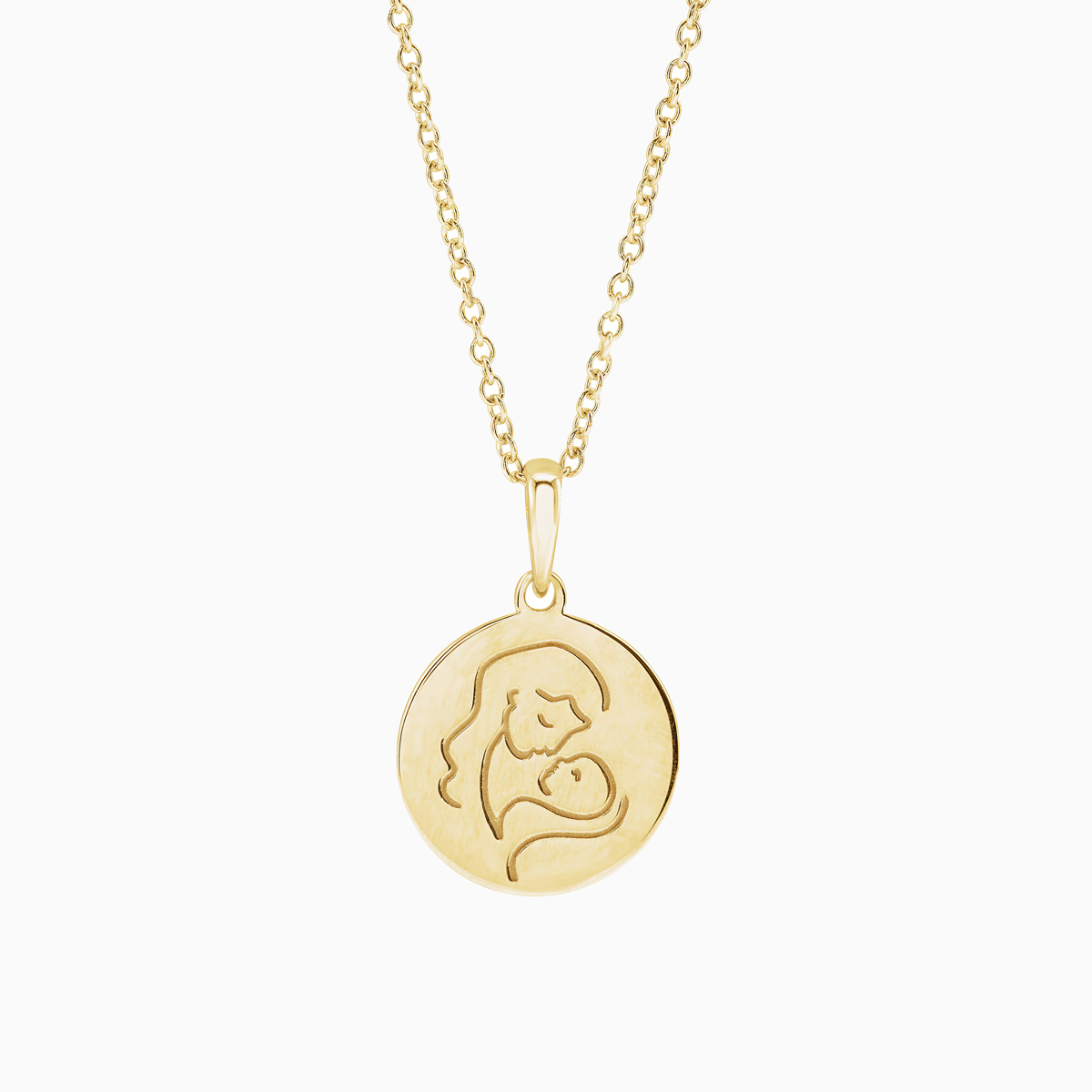 Mom and Baby Pendant with chain, 14k Gold