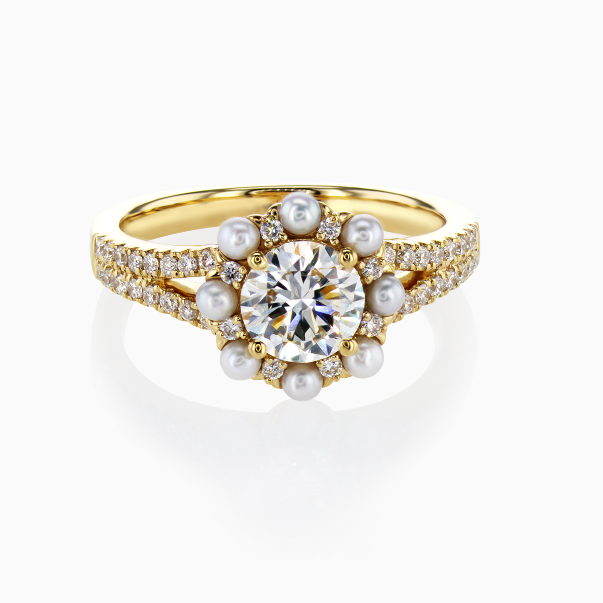 1.00-carat Lab-Grown Diamond Floral Halo Engagement Ring, 18k Yellow Gold