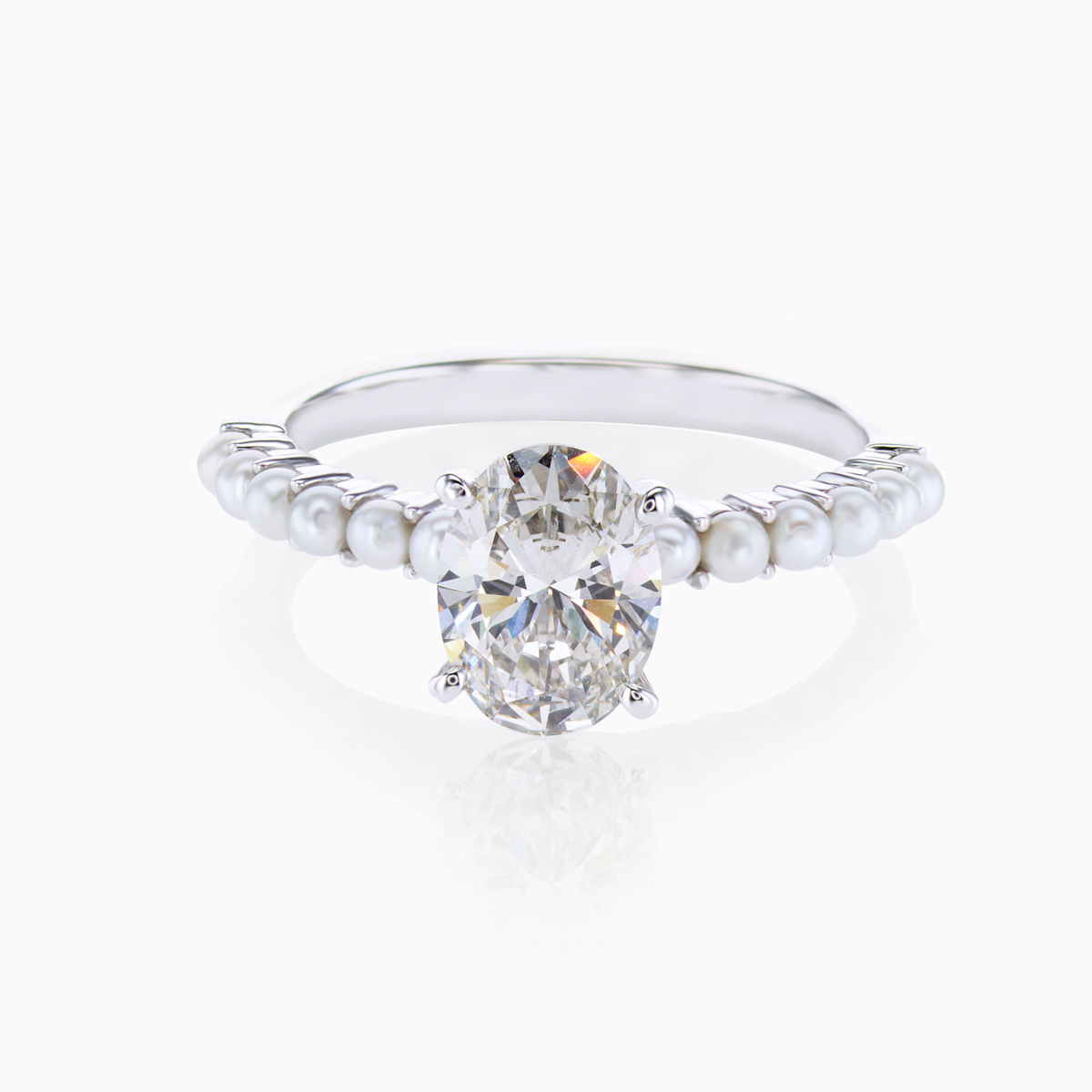 1.44ct Lab-Grown Diamond Engagement Ring with Elegant Pearl Accents